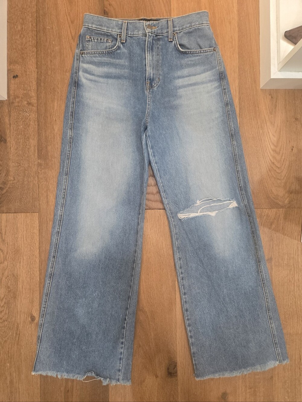 Veronica Beard Light Blue Bootcut Distressed Jeans